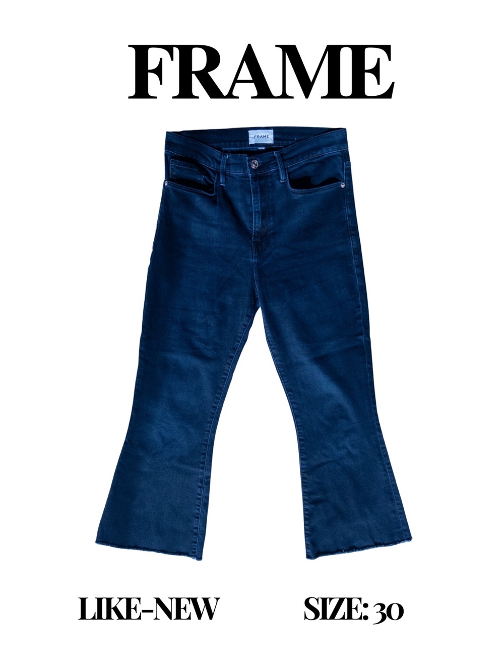 FRAME Denim Dark Indigo Blue High-Rise Flare / Bootcut Crop Jeans